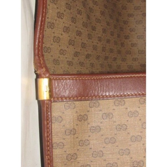 Gucci Vintage Brown Leather Envelope Clutch Small G Logo Print Coated Canvas - Picture 7 of 12